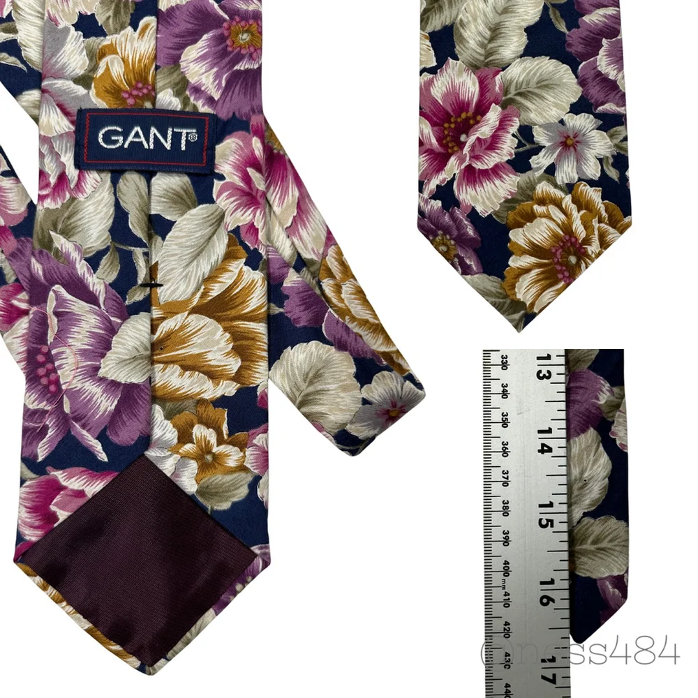 GANT Mens Floral Silk Necktie‎ Purple Pink Yellow Blue Classic